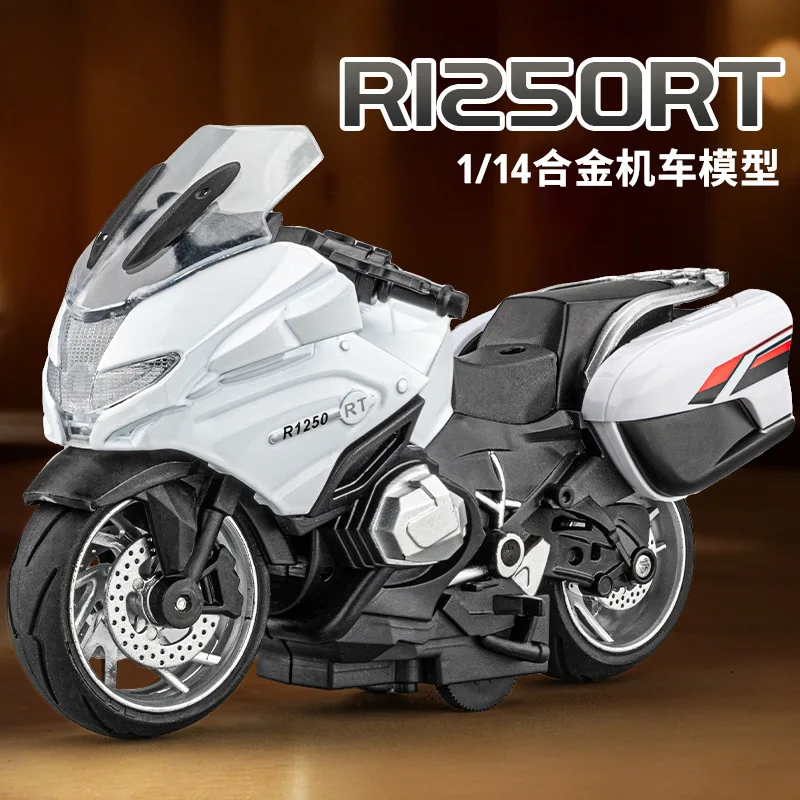 1:14 R1250RT Metal Diecast Motorcycle Model Sound Light Pull Back Display Ornament Photography Prop Back To School Gift