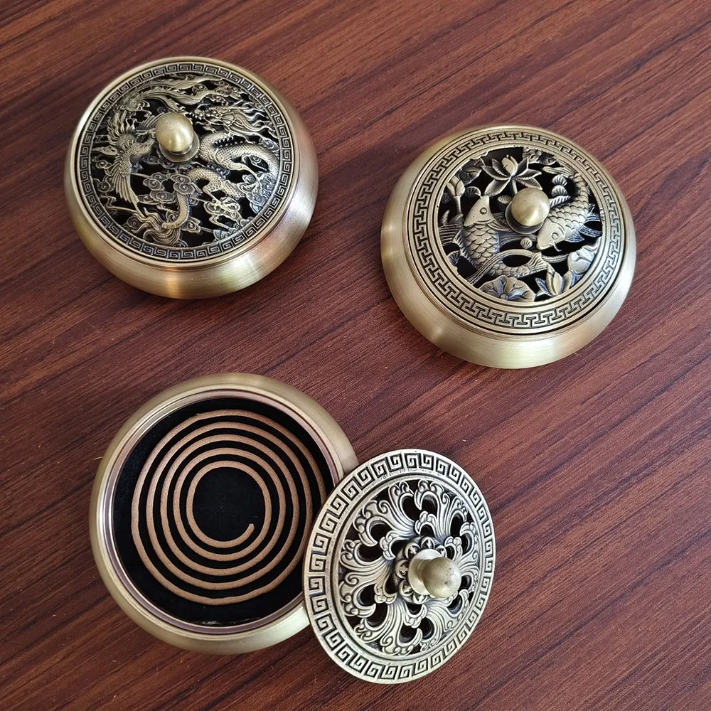 Portable Copper Coil Incense Burner 2-4Hr Burning Incense Holder with Fireproof Mat Kodo Home Table Decor