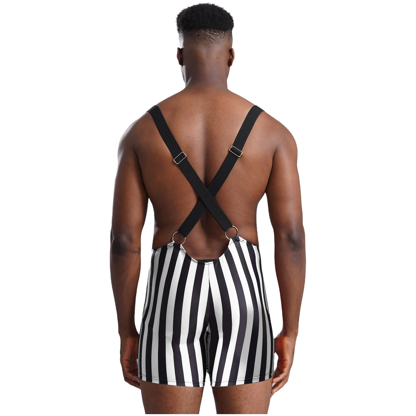 Men Striped Bodysuit Wrestling Singlet Crisscross Muscle Showing Bodybuilding Costumes Jumpsuit Athletic Supporters Leotard