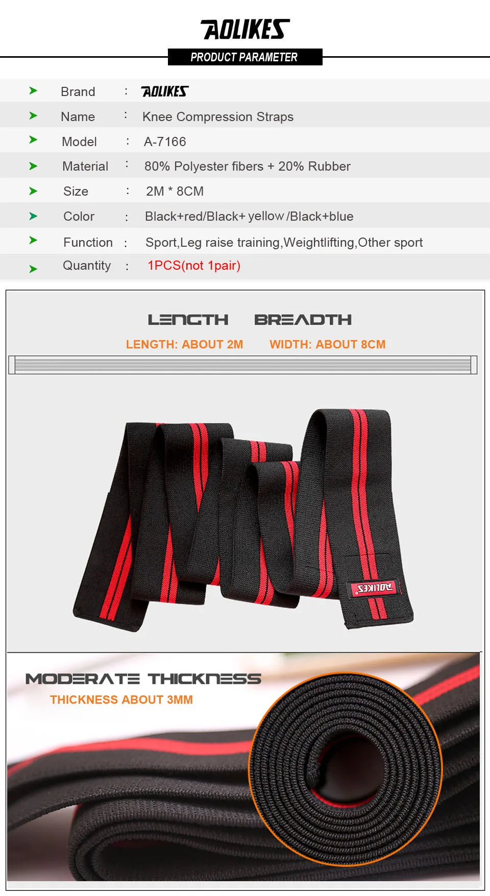 AOLIKES Kniebandagen (Paar) mit Riemen für Kniebeugen, Gewichtheben, Powerlifting, Beinpresse und Cross-Training-Kniebandagen für Kniebeugen – Detail 4