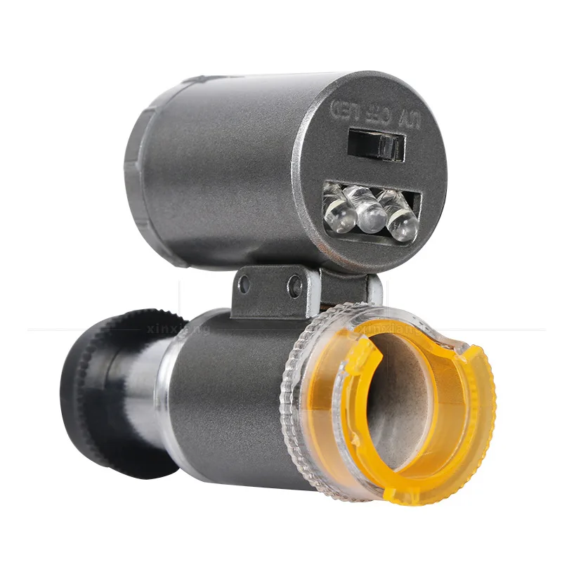 Lupa portátil de 60x con 3 luces LED cálidas y frescas para dólares de plata fluorescentes, antigüedades, textiles, impresión y identificación de monedas