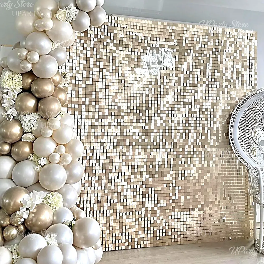 Paneles de Lentejuelas Doradas Metálicas Mate de 24-6 Piezas, Paneles de Fondo para Pared con Lentejuelas Doradas Brillantes para Decoración de Bodas, Fiestas de Cumpleaños