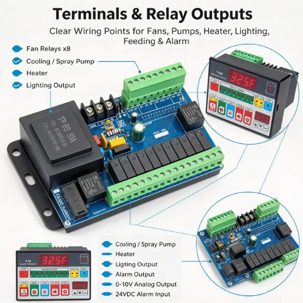 TP82 For Poultry Climate Management Unit with Lighting Feeding Timer Support and High Low For Temp Humidity Alarms