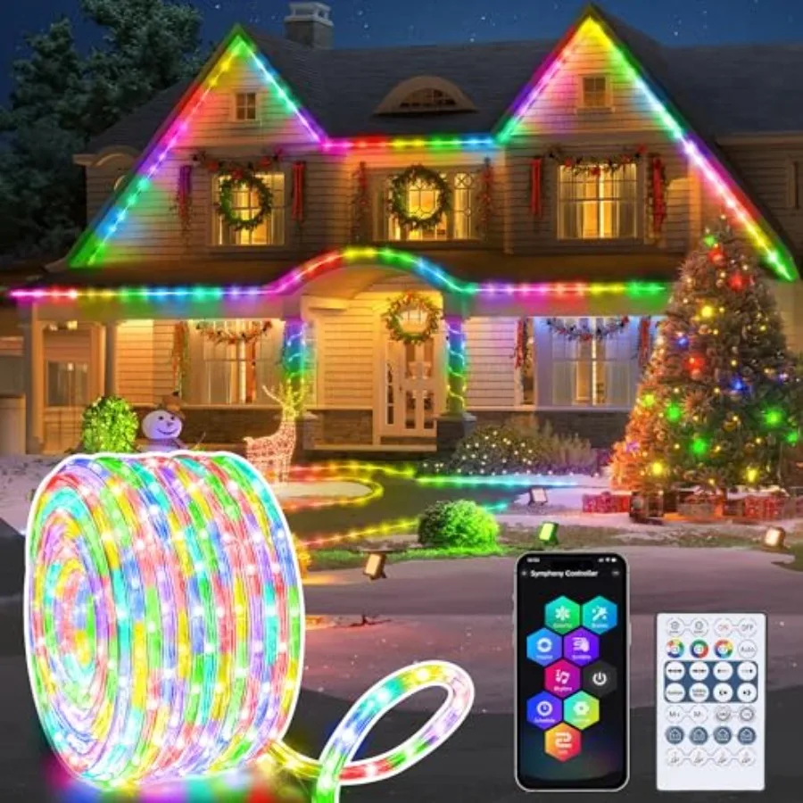 

RGB Color Changing Rope Lights Outdoor, 66ft 200LED Smart String Lights with Remote and APP Control, Waterproof Music Sync Rope