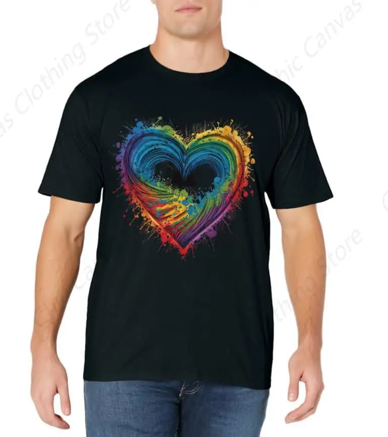 Tie Dye Heart-Shaped Valentine'S Day Printed T-Shirt Couple Gift Black Shirt Pure Cotton Comfortable T Shirt