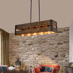 Vintage Loft Industrial Chandeliers American Restaurants Bars Coffee Shops Creative And Personalized Design Wooden Pendent Lamp