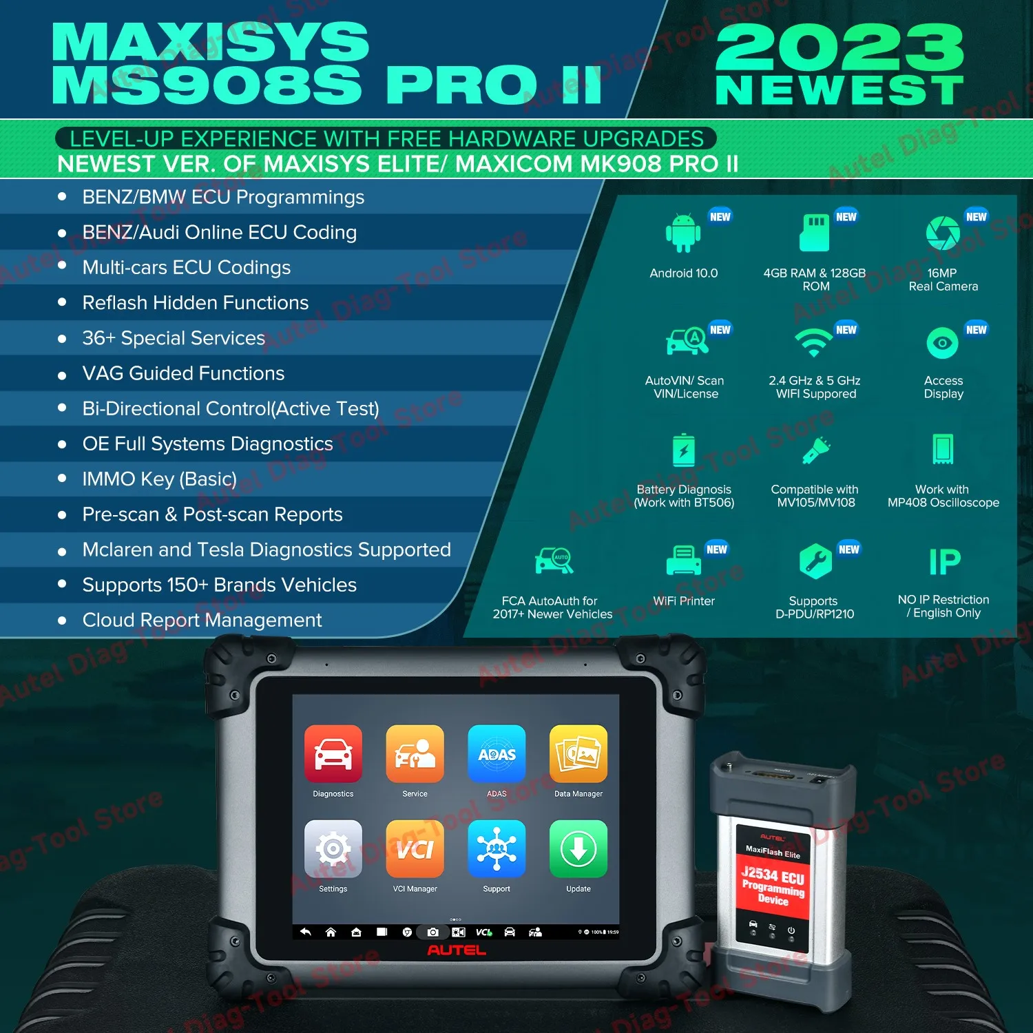 2024 Newest Autel MaxiSys MS908S Pro II Automotive Diagnostic Scanner J2534 ECU Programming&Coding Upgraded of MK908P/MS908S Pro