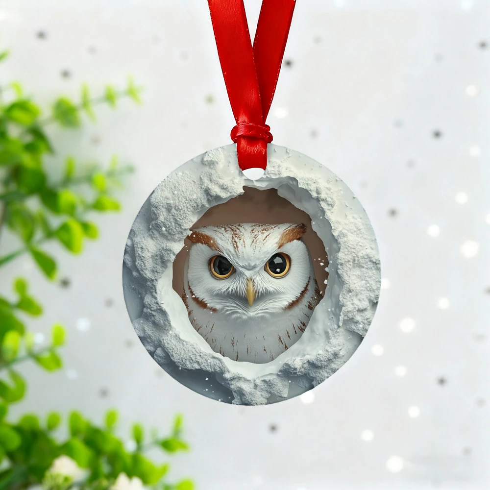 

1 круглый керамический орнамент | Рождественский принт снежной совы, подвесное украшение на Рождество и Новый год, подходит для помещения.