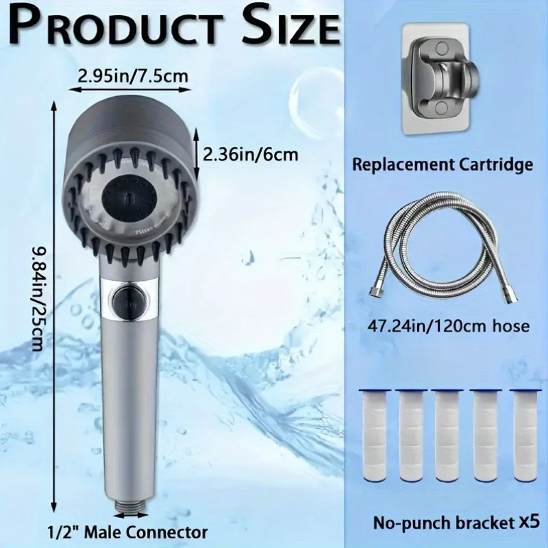 

Iondrops filter shower set (including hose) adjustable nozzle 8-piece plastic hand shower