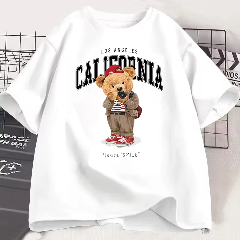 

Модная женская дышащая футболка с принтом медведя для путешествий, фотографа, классическая футболка унисекс с круглым вырезом, уличная одежда в стиле Харадзюку