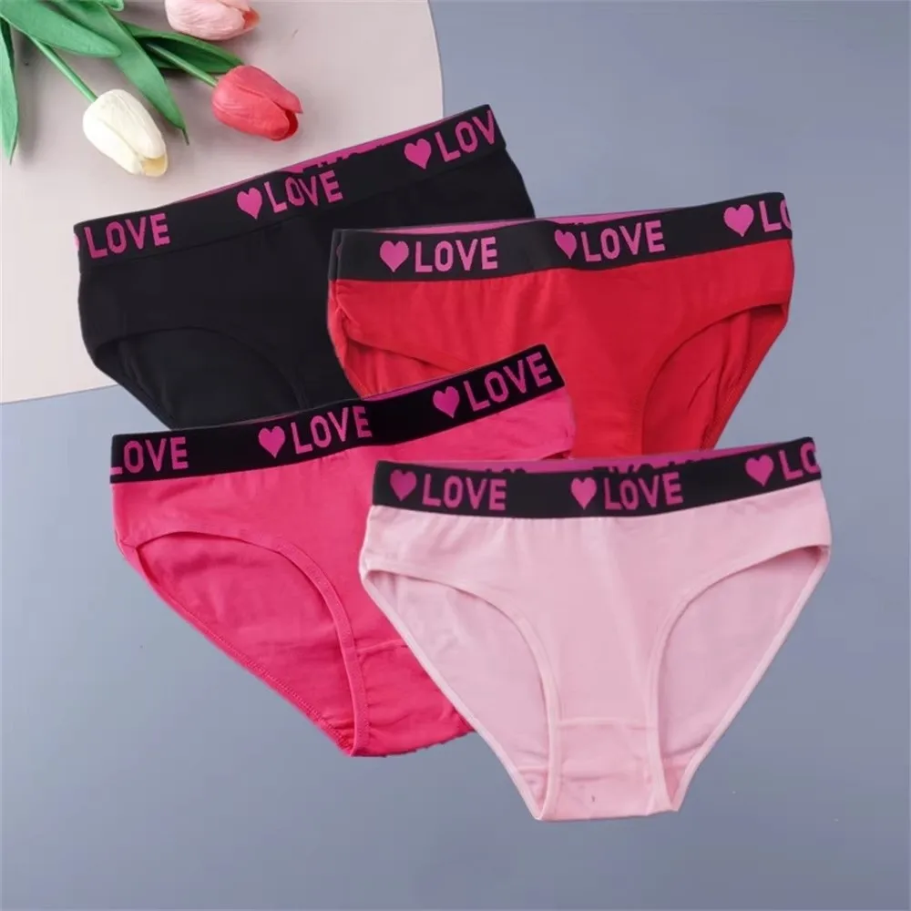 Underpants Ultra Thin Women's Underwear Mid-waist Lingerie Triangle Pants Patchwork Underwear Heart Letter Briefs Sports
