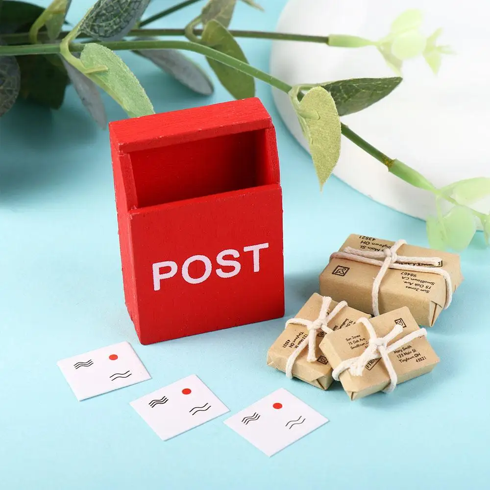 1:12 Doll House Simulation Model Mini Mailbox Simulation Furniture Toy Dollhouse Miniature Letter Box With Mail Sack Postcard