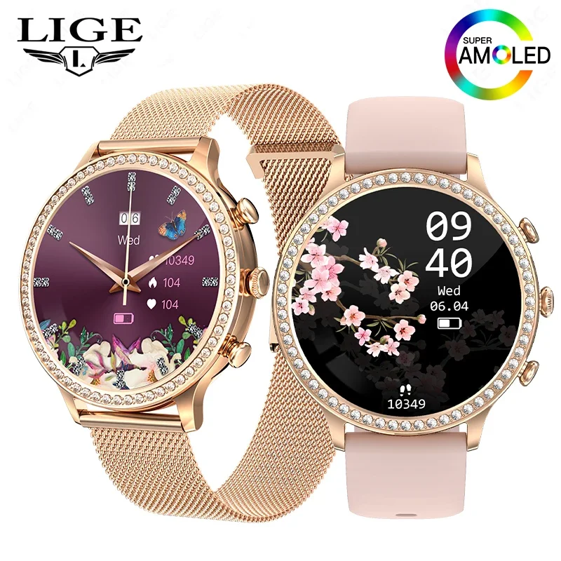 

LIGE 2025 New Smart Watch Women Bluetooth Call Blood Pressure DIY Custom Dial Sport Fitness Waterproof Gift Ladies Smart Watches