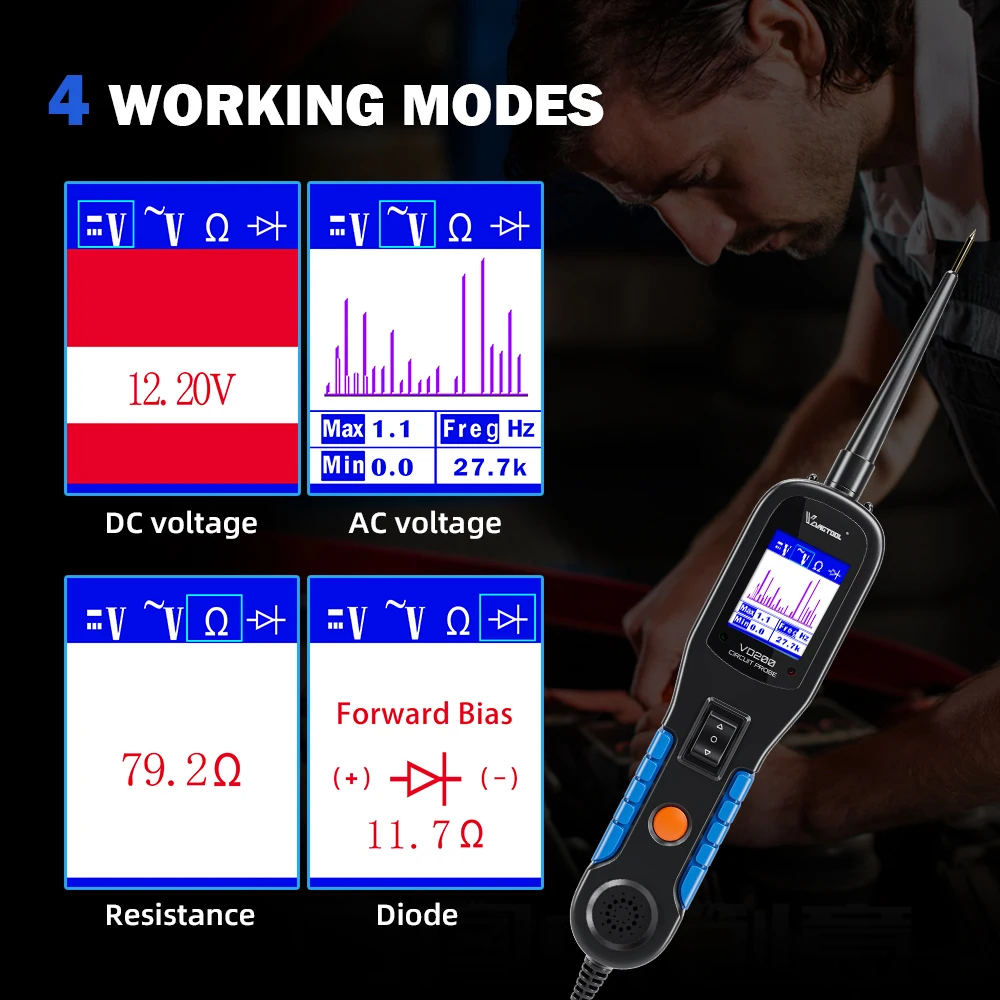 VDIAGTOOL V200 6V-30V Circuit Tester Build-in Flashlight Power Probe Relay Tester 20FT Extension Cable Automotive Current Tester