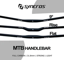 SYNCROS 31.8mm-  MTB Full Carbon Fiber Handlebar, Mountain Bike, BMX, Flat, Rise, 9 Degree, MTB Bicycle Fittings