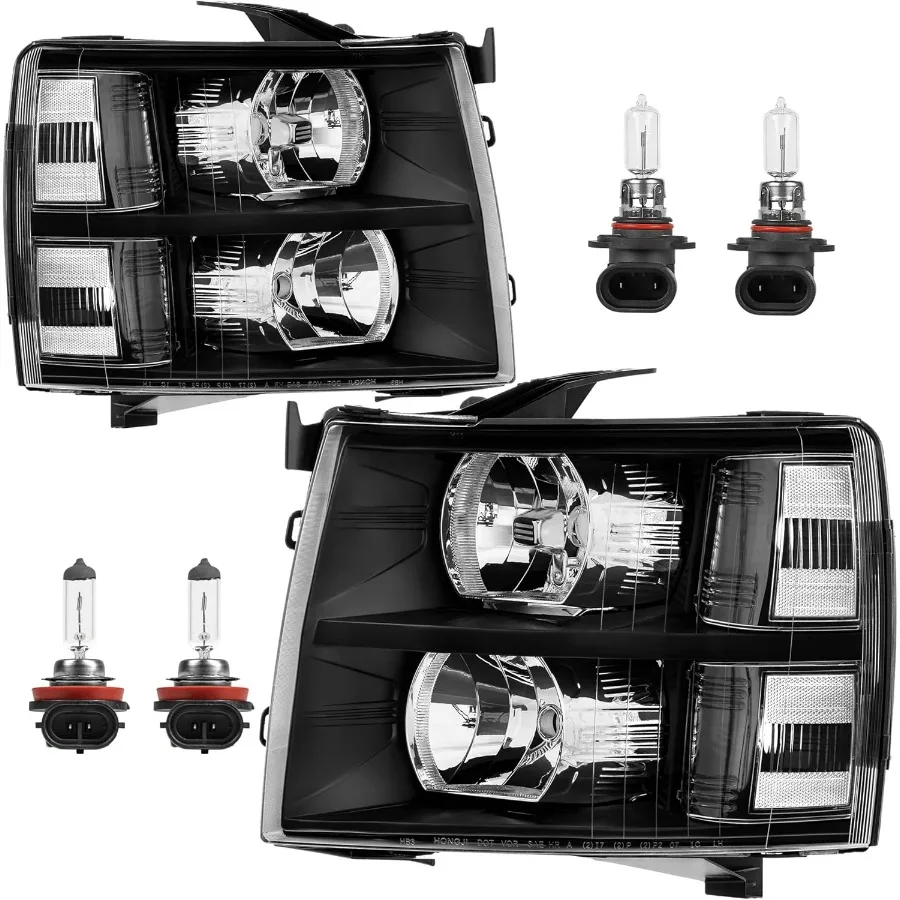 

Headlight Assembly Compatible with 2007-2013 Chevy Chevrolet Silverado 1500 2500HD 3500HD Front Lamp with Bulb Black Housing/Cle
