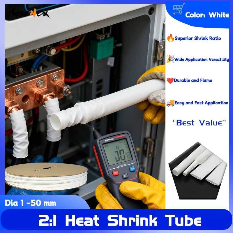 

Dia 1 2 3 4 5 6 7 8 9 10 12 14 16 20 25 30 40 50 mm 2:1 Polyolefin Thermal Cable Sleeve Insulated 1Meter Heat Shrink Tube White
