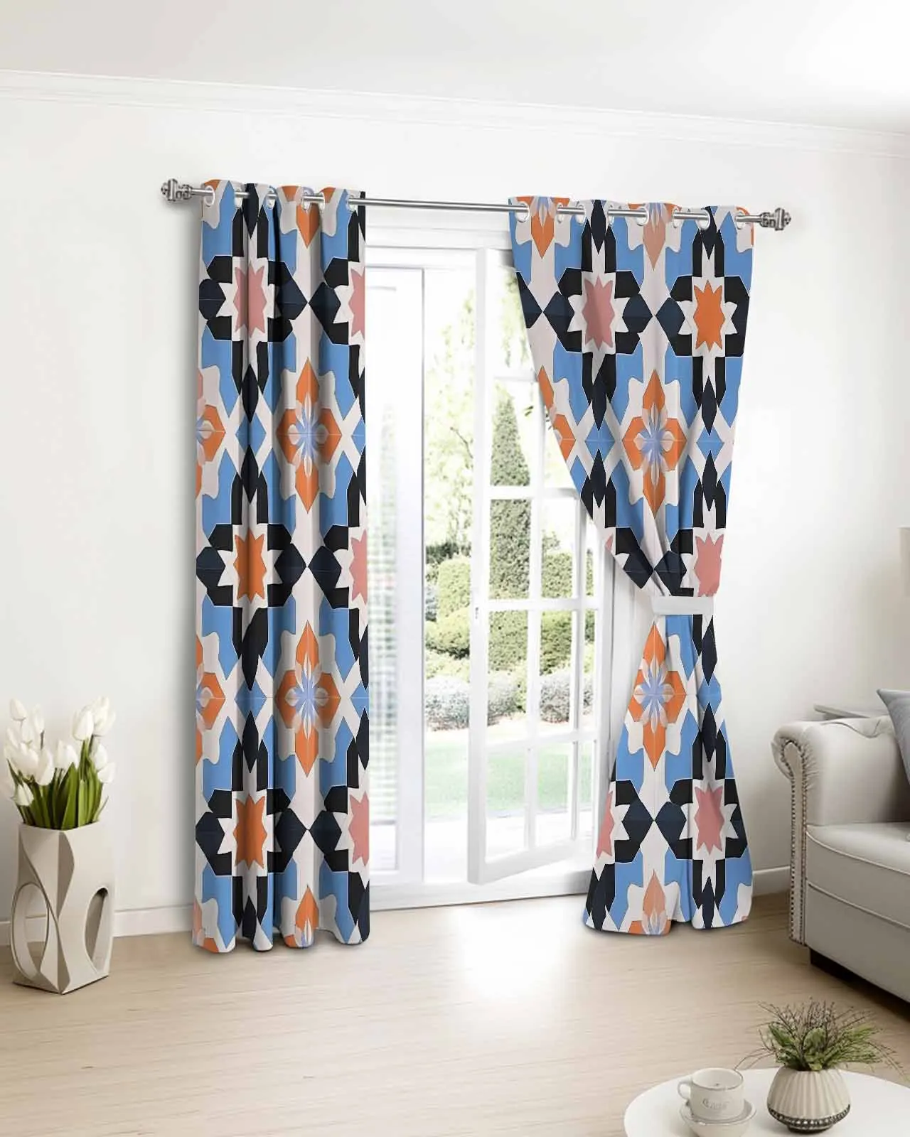 

Retro National Floral Patterned Window Curtains Living Room Kitchen Curtains for Bedroom Left and Right Biparting Open Curtains