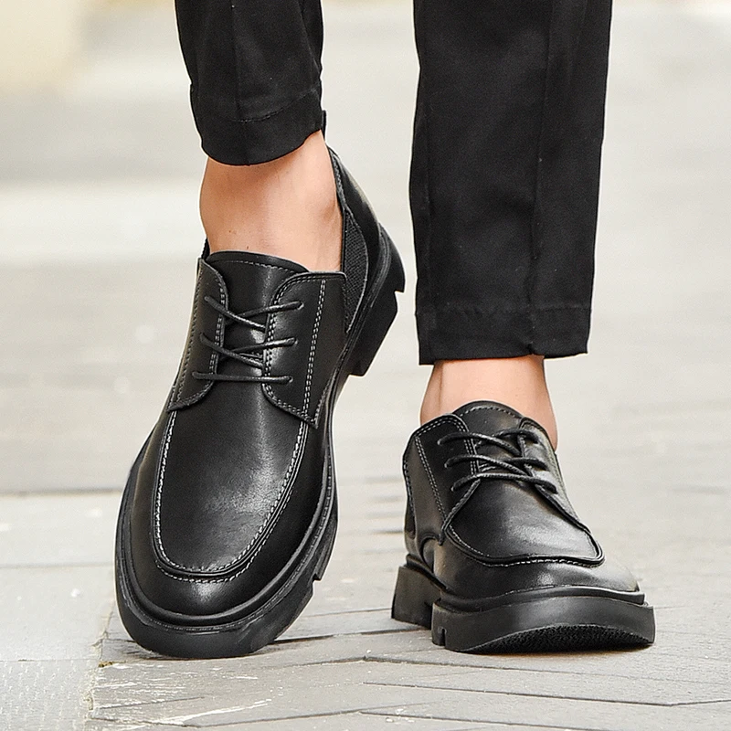 

Summer Men Business Leisure Retro Derby Shoes Anti Slip Height Increasing Wear-resistant Youthful Breathable Fashionable Shoes