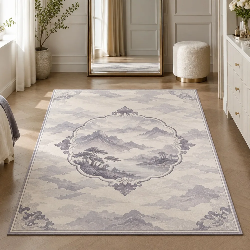 VIKAMA Floor Carpet Off White Cloud Sea Layer Marble Soft Washable Study Sitting Room Fireplace Side Table Home Decoration
