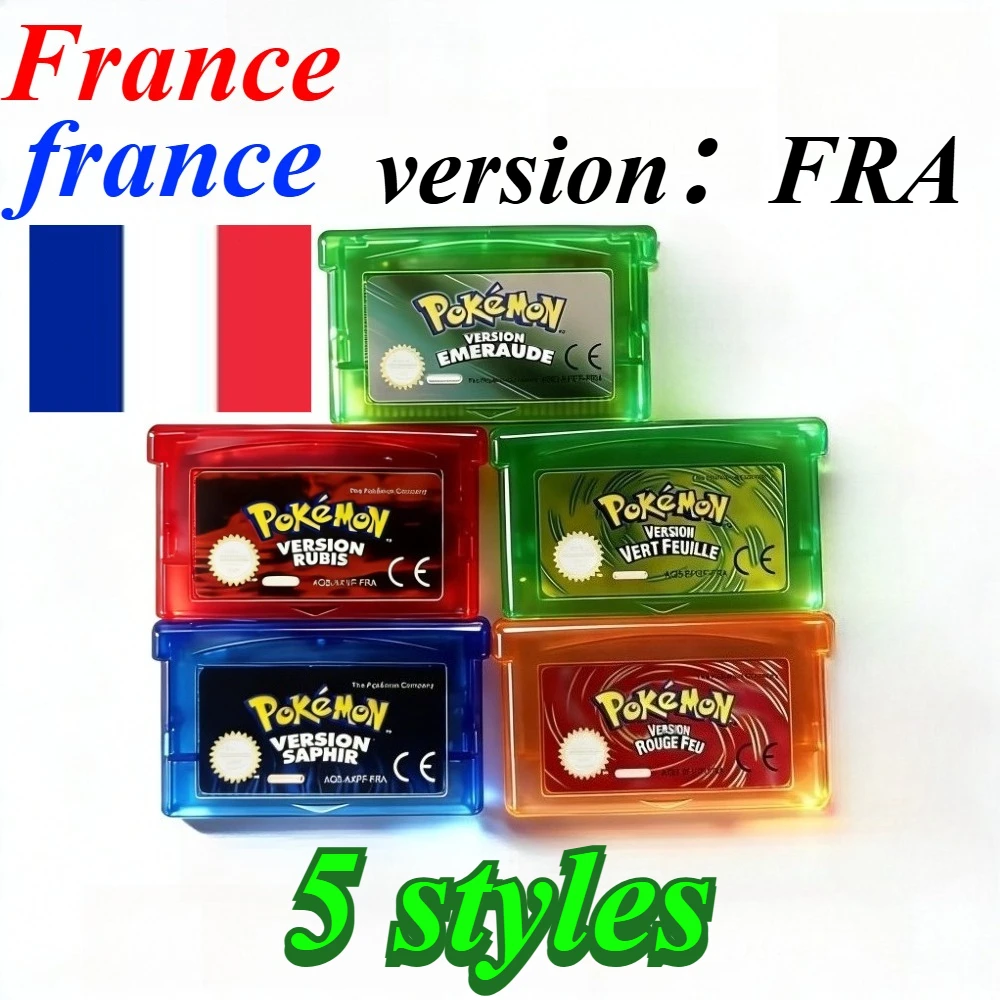 Pokémon GBA Game Cartridge Version E Meraude Rubis Saphir Green and Red Leaf Flame French FRA For Boy Advance GBA SP NDS