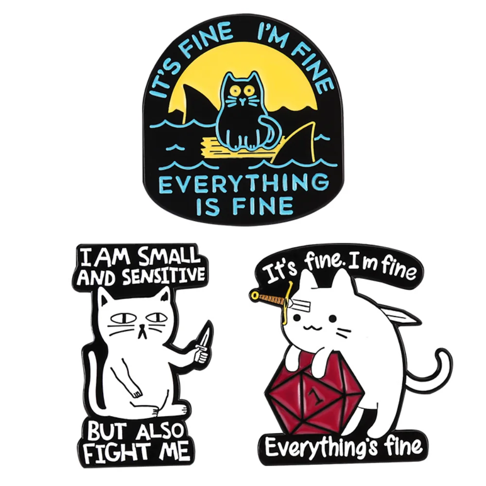 Cats with Their Personalities At Risk Pin 12-sided Dice Clothing Bags Accessories Metal Pins Badges