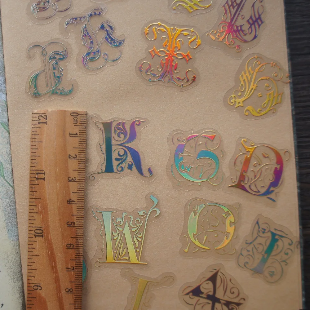 52pcs Gold Fancy English Letter Writing Style PVC Sticker Scrapbooking DIY Gift Tag Decoration