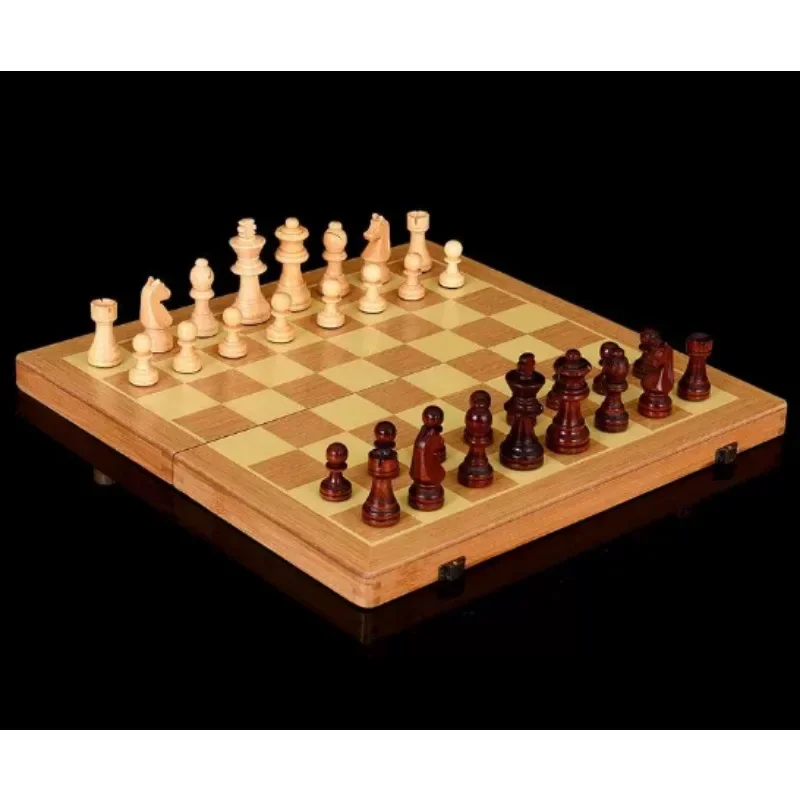 Non-magnetic 2 in 1 Wooden Chess & Checkers Set, With Extra Queens, Professional Board Table Game