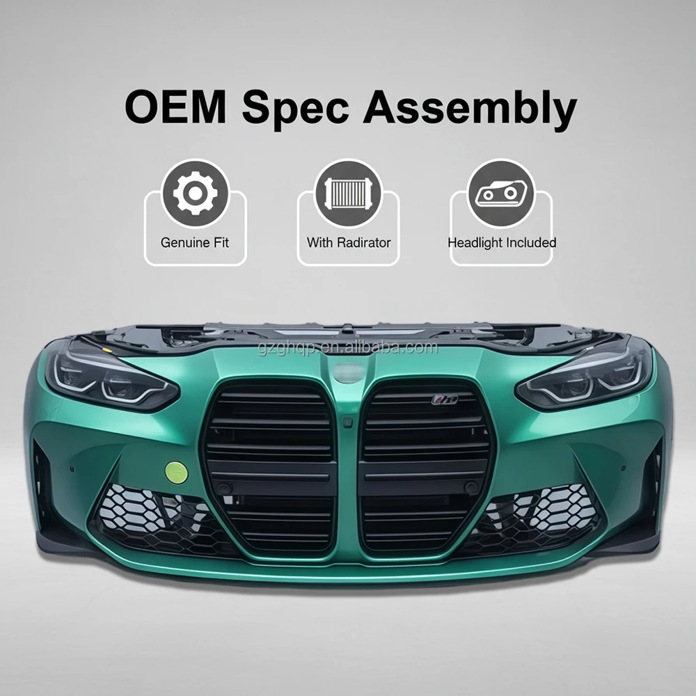 Two Front Bumper Covers Suitable for M3, M4, G80, and G82, Including Grille, Headlights, Radiator, Frame, and Body Kit.