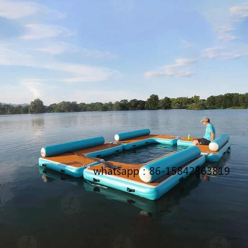 Summer Square Inflatable Floating Island, Portable Leisure Water Platform for Pool & Yacht