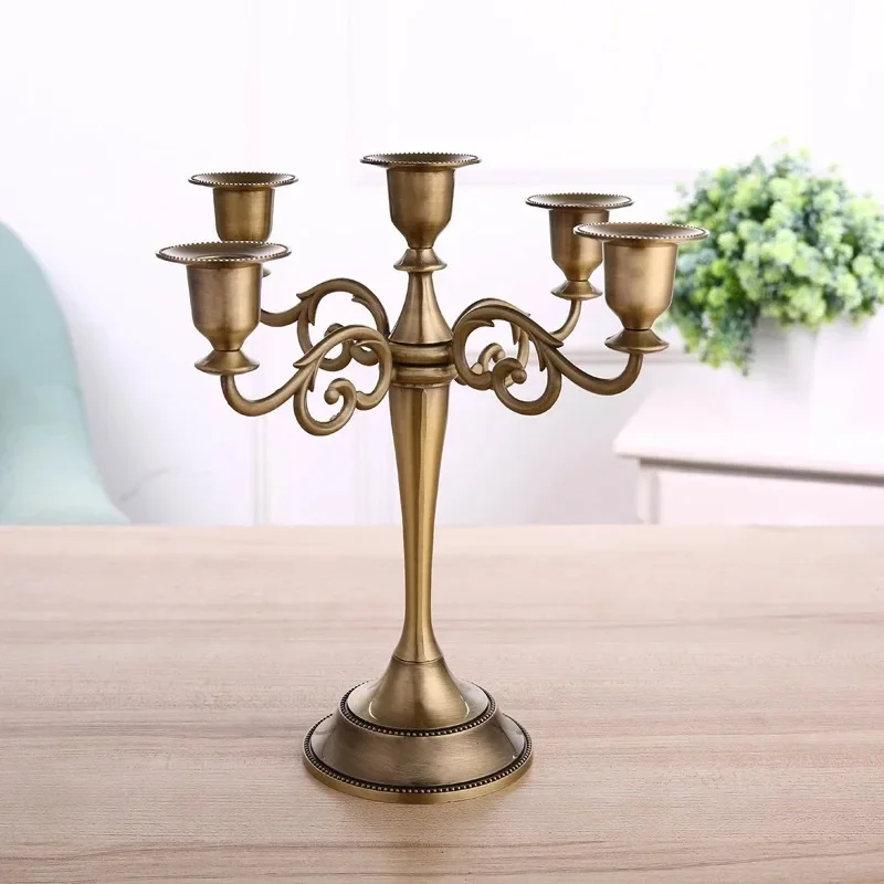 Bronze Metal Candle Holders para Home Decor, Castiçal de Casamento, Candle Stand, Light Holder, 3 Braços, 5 Braços