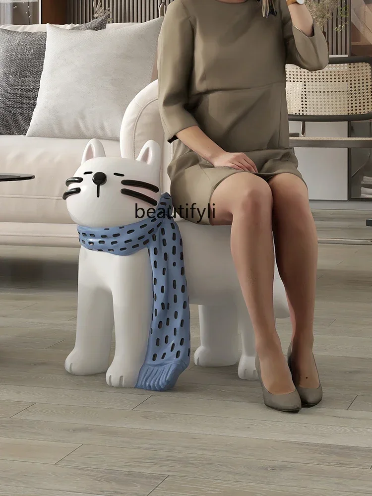 03  Cream wind big cat side few floor ornament  home accessories, porch decoration  TV cabinet