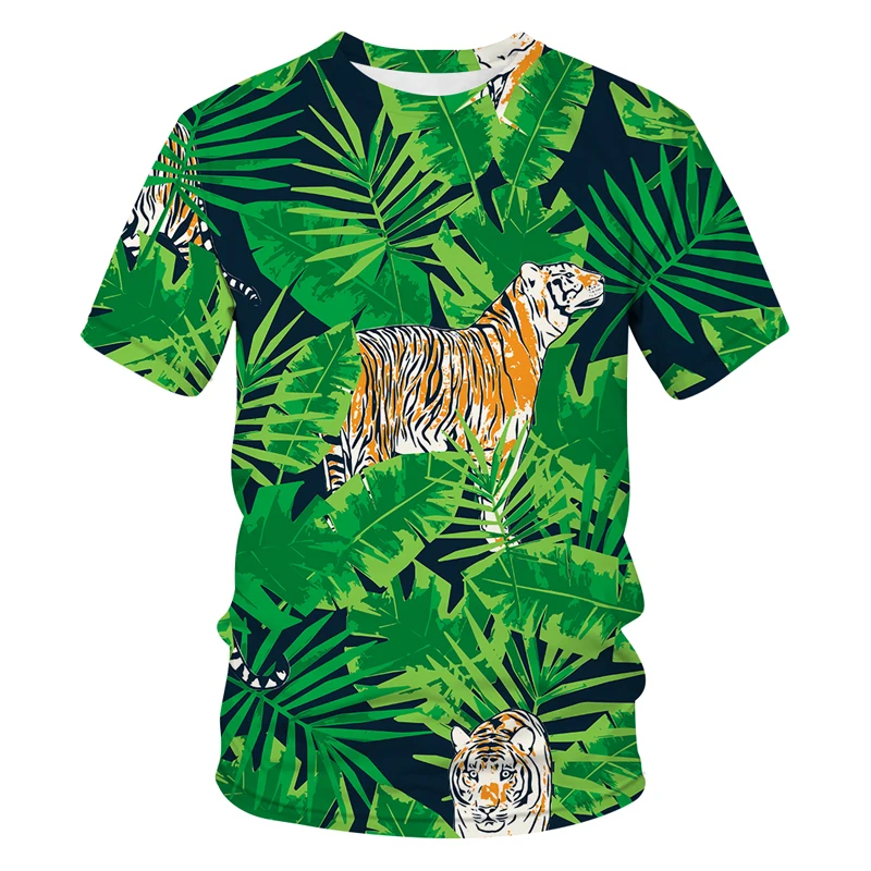 Hot Summer Men\'s T Shirt 3D Printed Jungle Camouflage Animal Tiger Leopard Pattern Personality Short Sleeve Loose O Collar Shirt