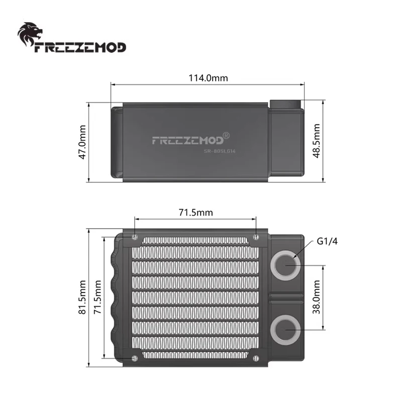 Freezemod 80/160 Small Radiator Row Aluminum Dual Layers, 47mm Thickness used 8cm Fan For Medical/Printing /Laser Water Cooling