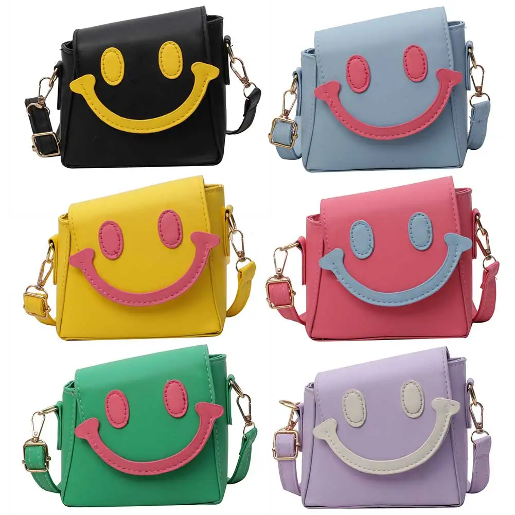 Bolso con cara sonriente para mujer, Mini bandolera de cuero PU, bolso de hombro de dibujos animados de Color de contraste, bolso diario de verano