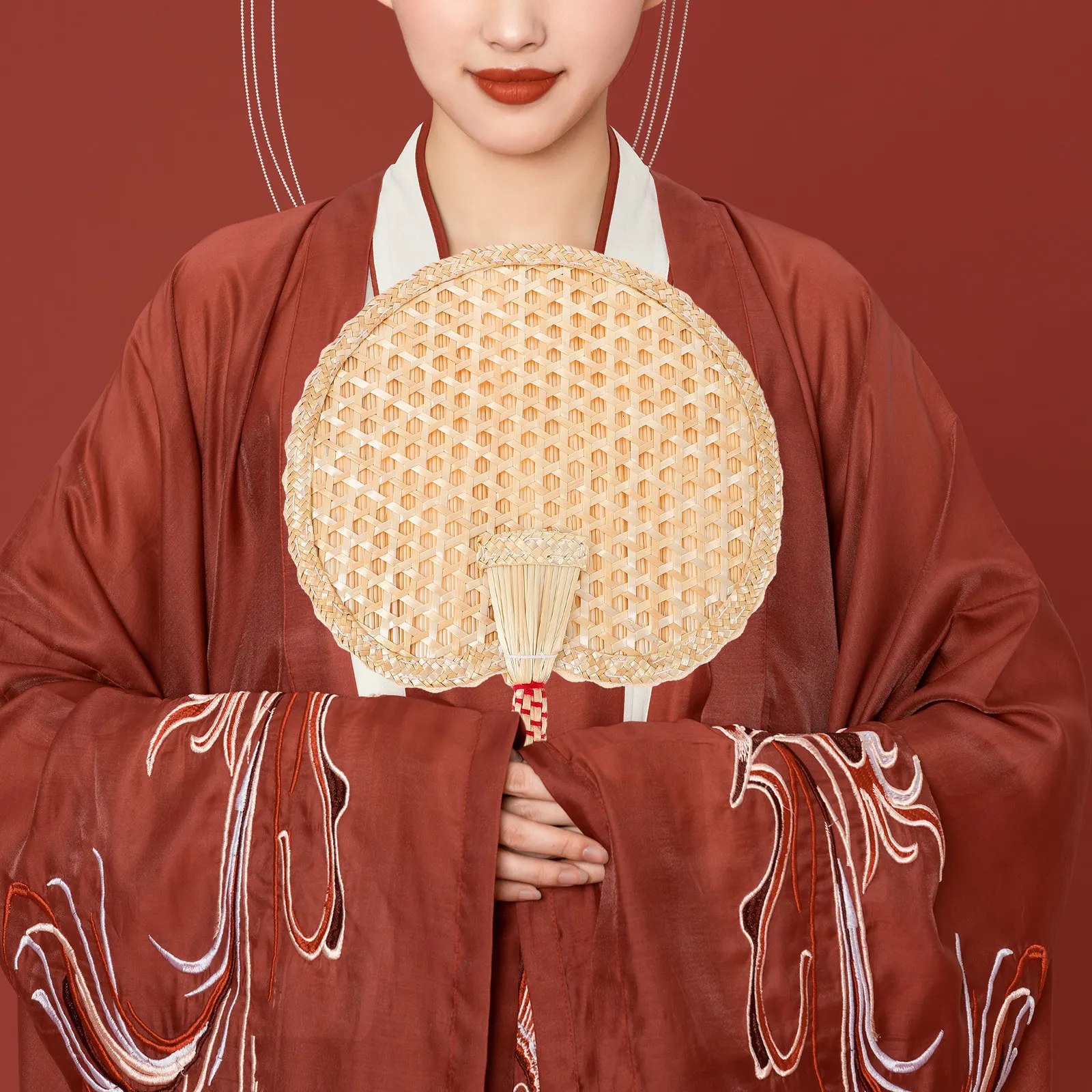 

Retro Fan Woven Handmade Large Round Wall Decor Party Wedding Accessories Lightweight Travel Insect Repellent Hand Fan