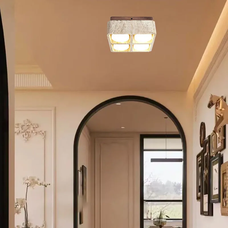 اليابانية خمر قاعدة خشبية LED ضوء السقف مربع الأصفر الترافرتين عاكس الضوء غرفة المعيشة غرفة نوم المطبخ دراسة مصباح معلق