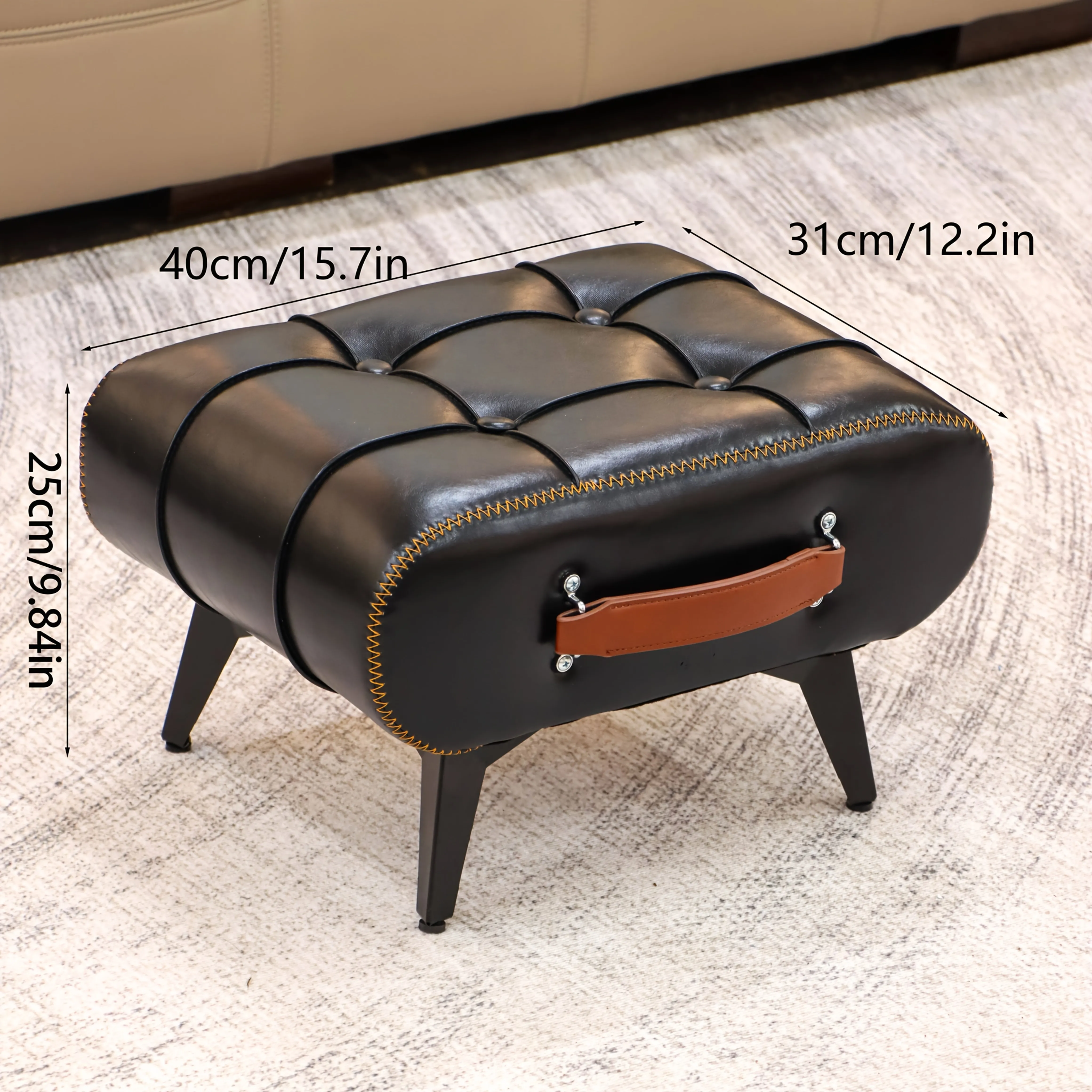 Chic Square Faux Leather Stool for Living Room - Perfect for Shoe Changing & Home Decor image 3