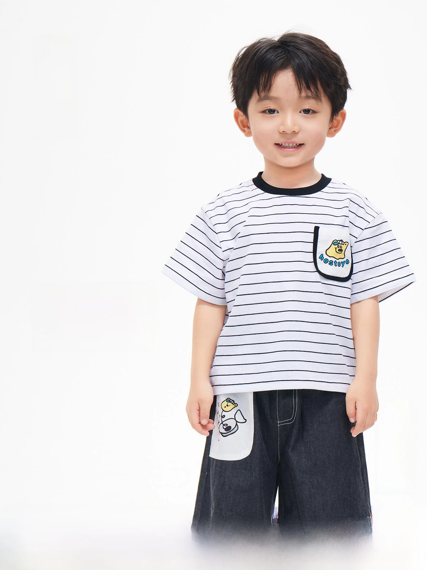 royal-childhood-boys'-stripe-set-summer-new-fashion-short-sleeve-shorts-two-piece-set-baby-boys'-clothes-cotton-polyester-blend