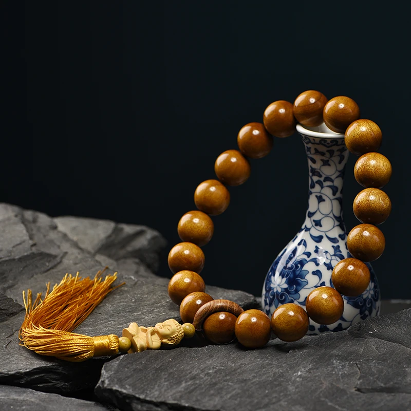 Natural Golden Phoebe Wood Handheld Car Ornament Gear Beads Interior Decoration Gear Knob Buddhist Beads Tassel For Car