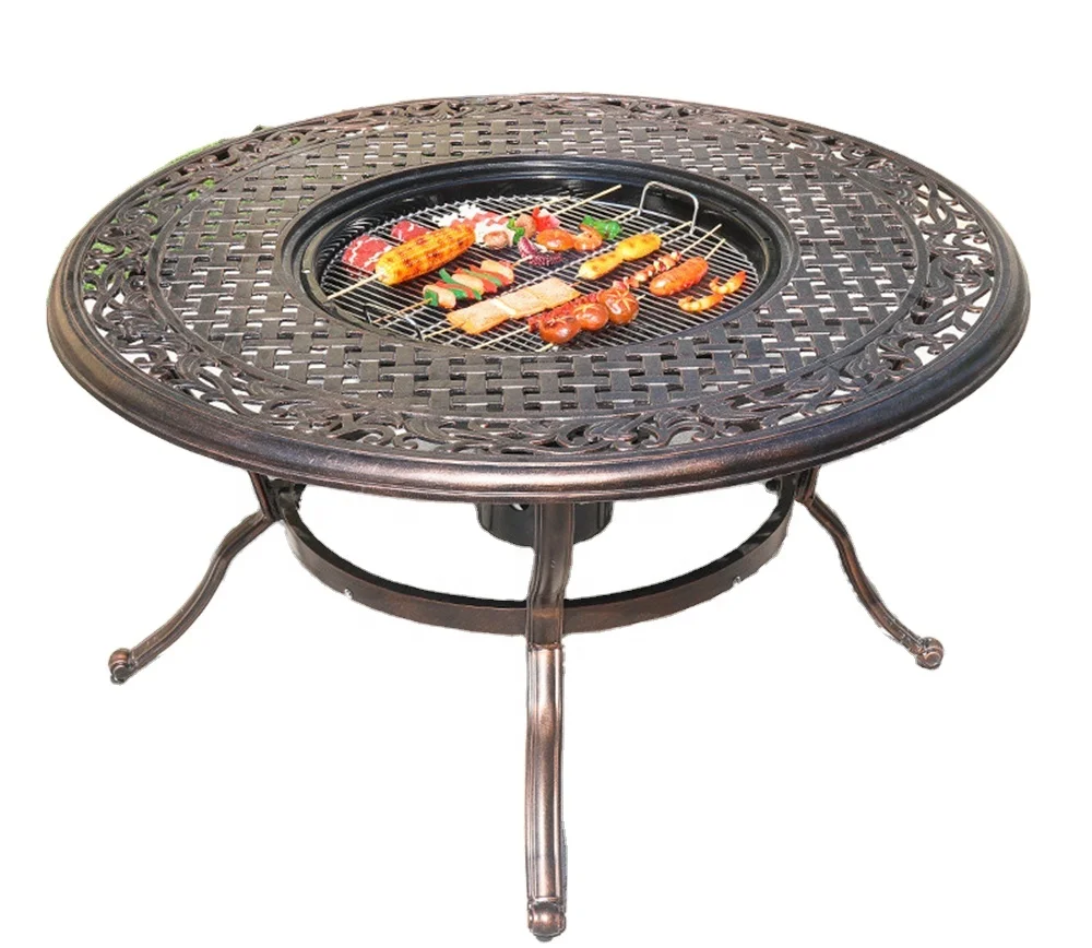 Korean Grill Table Charcoal Bbq Table Top and Chair Korean Bbq Grill Restaurant Outdoor Charcoal Cast Aluminum Bbq Outdoor Table
