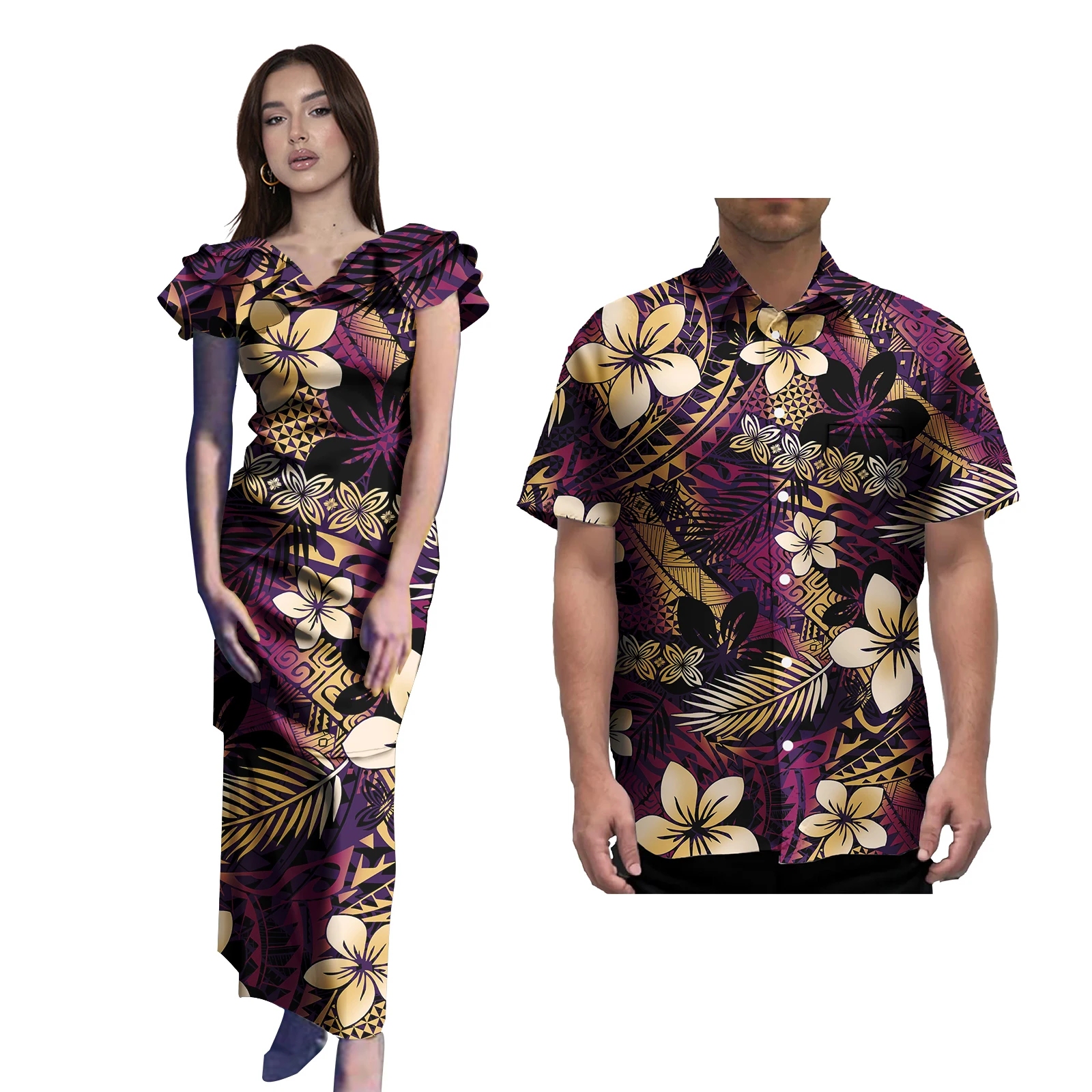 Couples Clothing Men and women  2 piece set clothing  Polynesian Fashion Bodycon Casual Dresses Matching Men Shirt