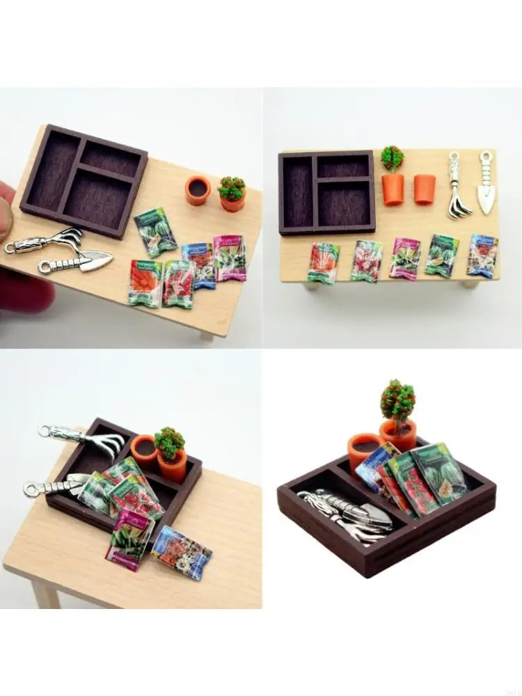 1:12 Scale Dollhouses Gardening Tools Set Including Resin Shovel Watering Can For Creative Miniature Scene Building