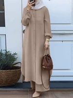 Robe musulmane décontractée pour femmes, chemisier 2 pièces, chemise à manches longues, olympiques pantalons, saoudien, arabe, dubaï, robes boutonnées, automne, 2023 1