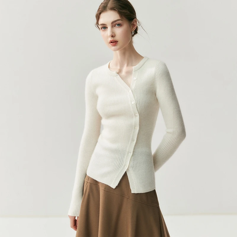 

Женский кашемировый кардиган с V-образным вырезом для весны и осени, облегающий свитер из 100% кашемира, вязаный, приталенный, с асимметричным подолом