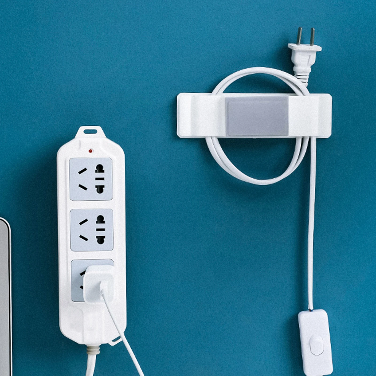 

4 Pcs Power Cord ganizer Socket Fixator Wall Mounted Holder Self Adhesive Strip PP Material Punch Free Safe Durable Storage