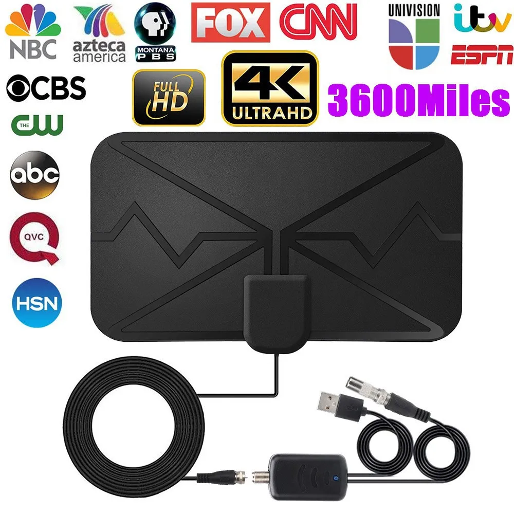 TV Antenna 4K 20DB High Gain HD TV DTV Box Digital EU Plug 3600 Miles Booster Active Indoor Aerial Flat Design