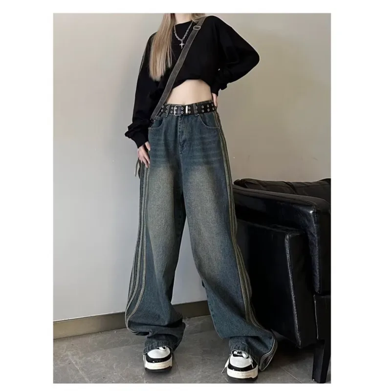 

Retro Jeans Women's Autumn Design High Waisted Spicy Girl Small Loose Straight Leg Wide Leg Long Pants With A Sweeping Floor