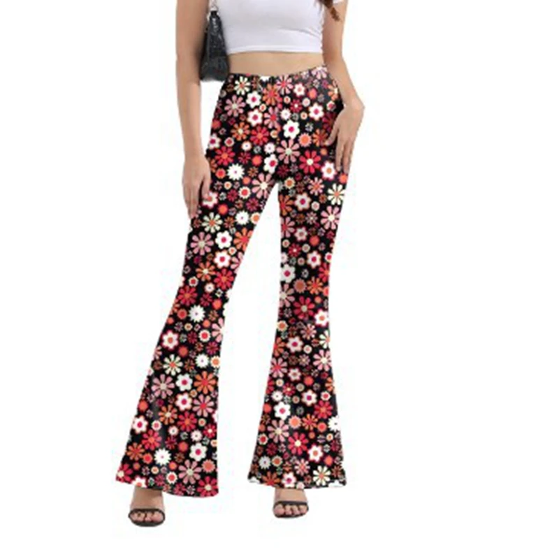 Summer vintage European and American printed wrap-around flared pants trend.