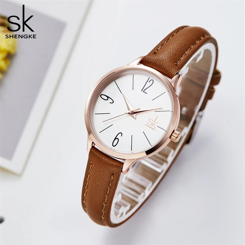 Shengke new watch women Casual Leather Female\'s Watches Girl Wristwatches Japanese Quartz Clock Relogio Feminino Reloj Mujer